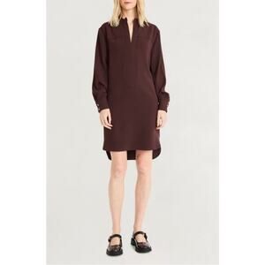 New Luxely Split Neck Long Sleeve Shift Dress in French Roast Size L